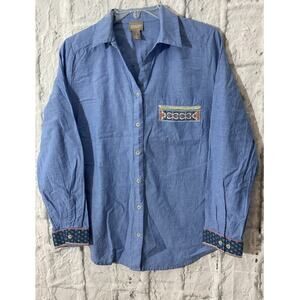 Chico’s Size 1 (S) Button Up Beaded Pkt Accent